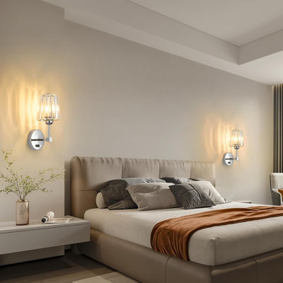 Dimmable Crystal Wall Sconces Set Of 2 With Plug-In Cord, Wall Mounted Light With Crystal Shade For Living Room, Bedroom, Vanity, Includes LED Bulbs