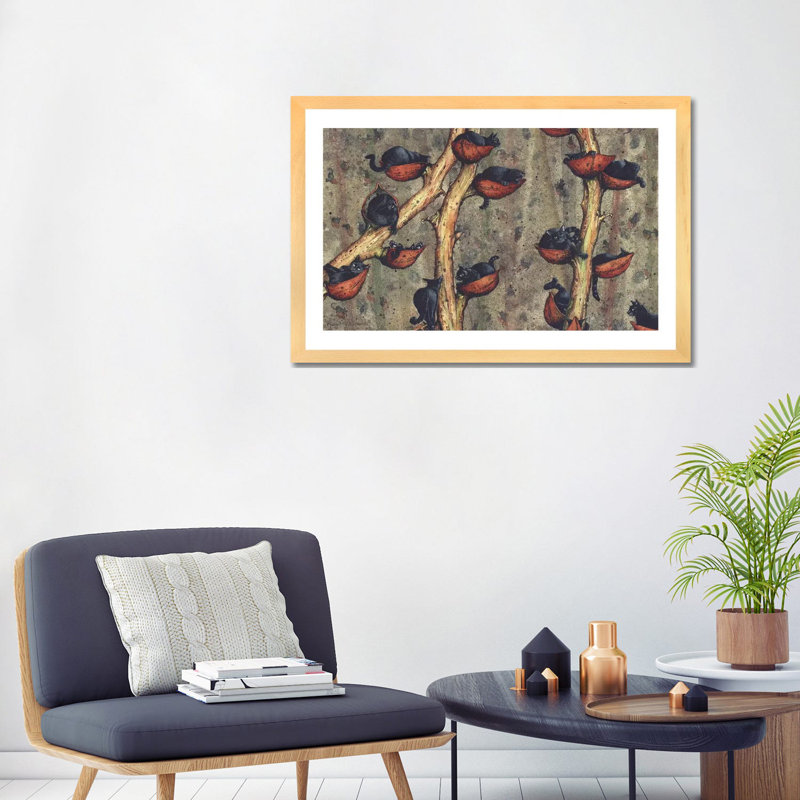 « Catkins » par Maggie Vandewalle-reproduction d’art, H 18 po x l 26 po x P 1,5 po, Toile avec cadre noir patiné