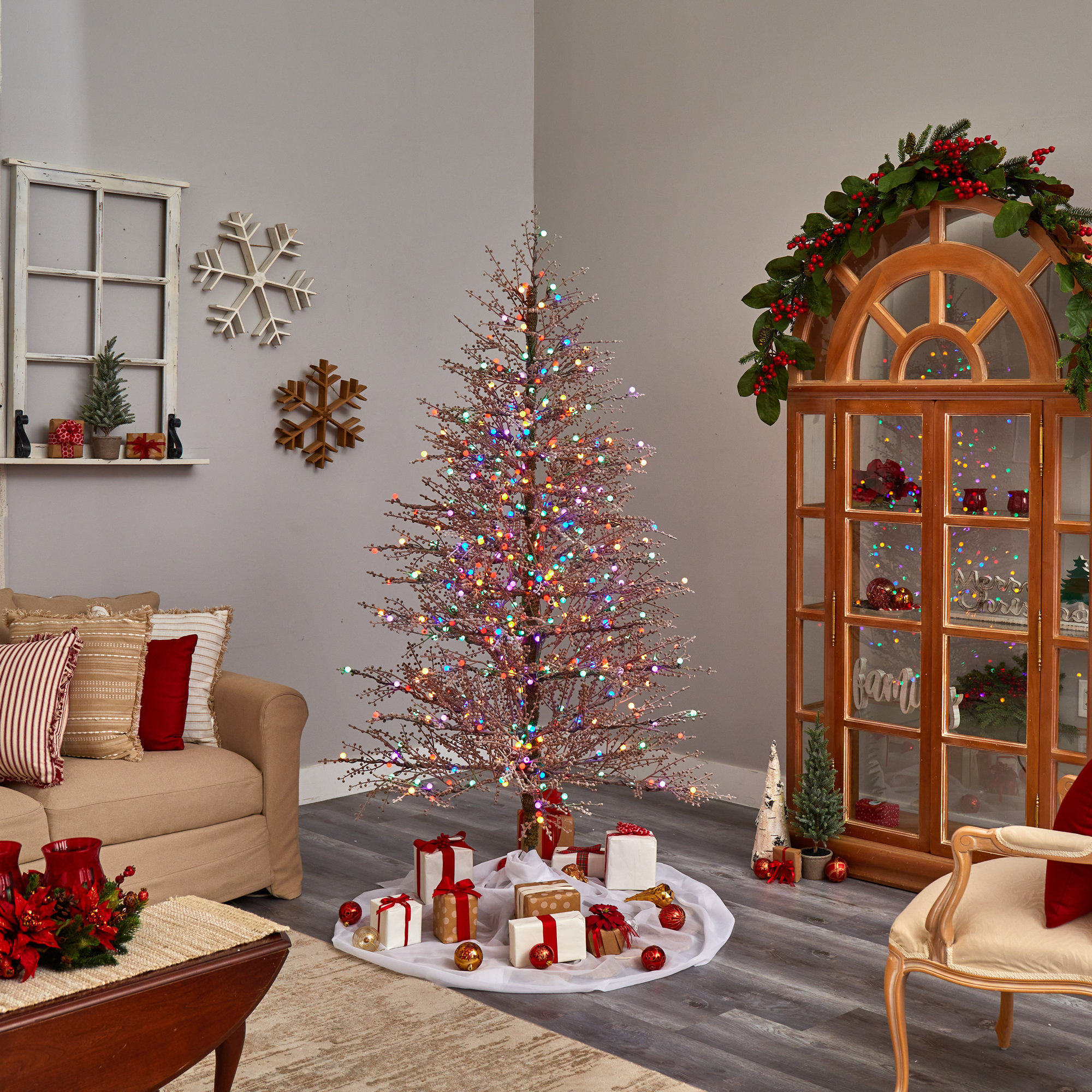 Lighted Artificial Christmas Tree, 7' H