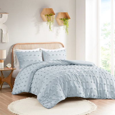 Édredon pour lit double / grand avec bleu et 2 taies décoratives, look tendance