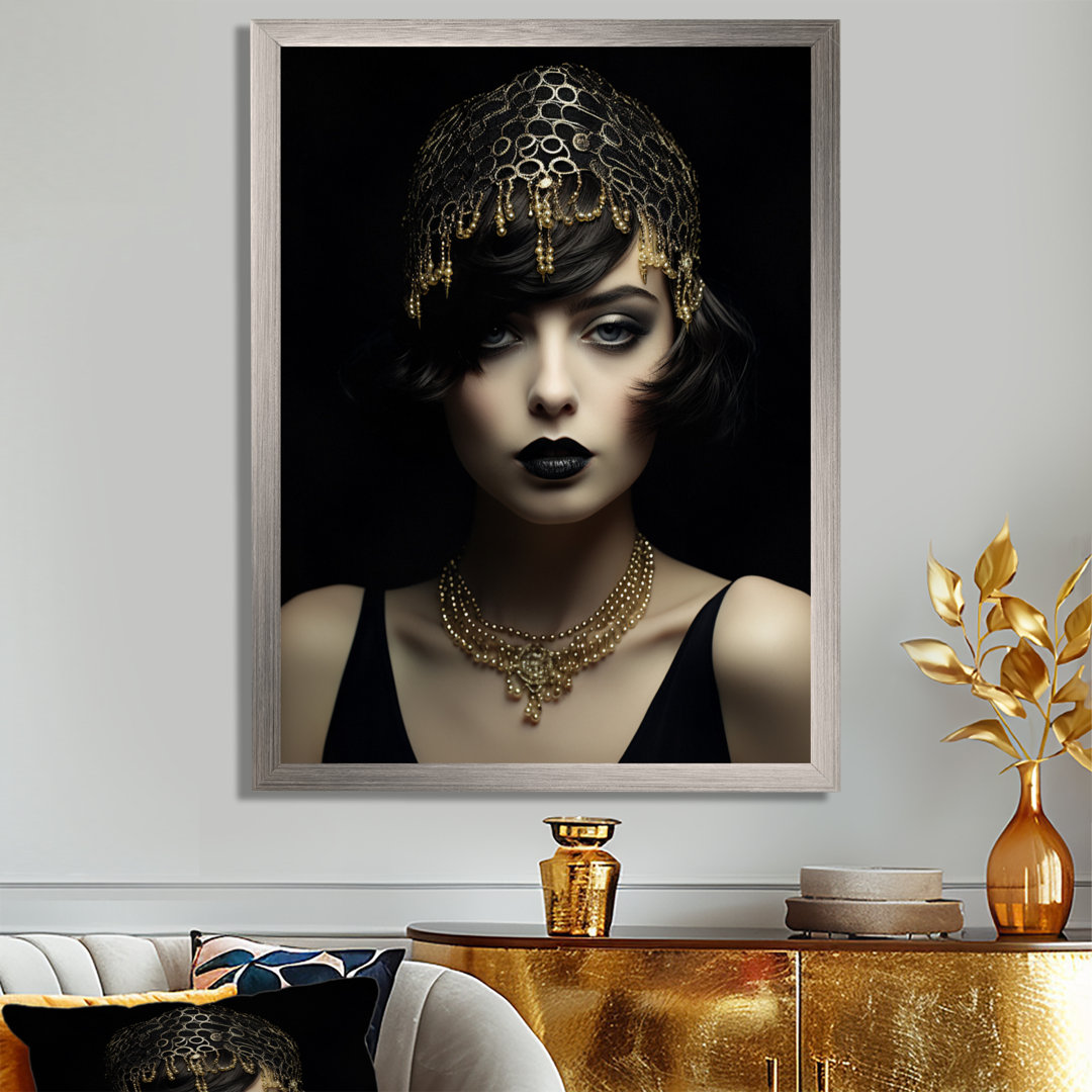 Vintage Retro Glam 1920 Woman Portrait I - Woman Fashion Photography Framed Canvas Print Wall Art Ebern Designs 