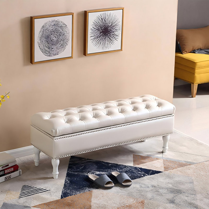 Banc rembourré blanc, H 17,72 po x l 53,15 po x P 15,75 po