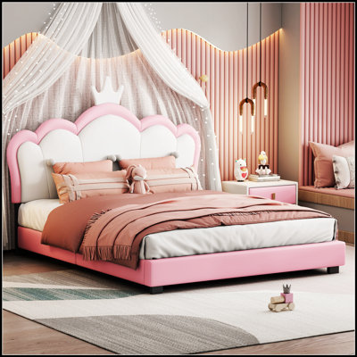 Upholstered Princess Bed with Crown Headboard, Elegant and Durable Platform Bed for Royal Comfort