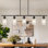 Lustre de style campagnard linéaire pour salle à manger, luminaire suspendu pour îlot de cuisine 5 lumières avec abat-jour en verre transparent, luminaire suspendu noir mat à hauteur réglable