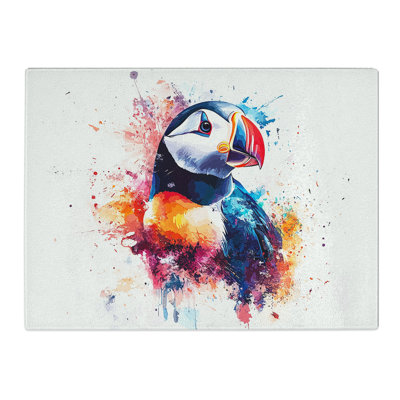 Puffin Illustrated  Glass Chopping Board