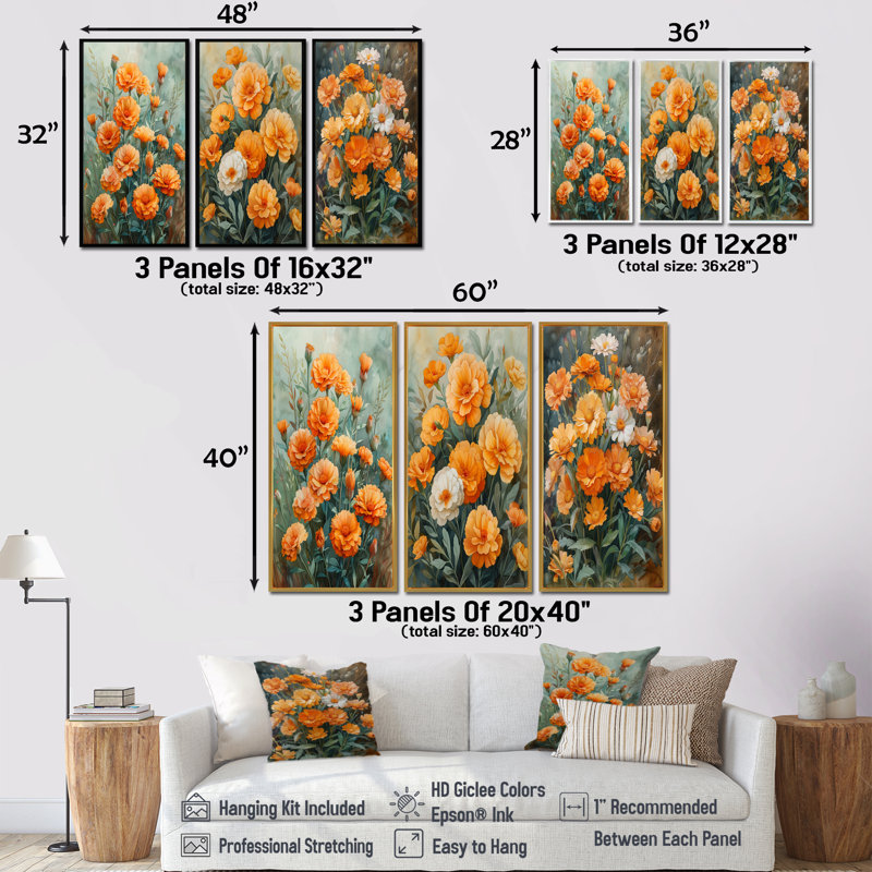 Orange orange, senteurs de jardin parfumées - collection d'art mural souci, H 28 po x l 36 po, Impression encadrée flottante