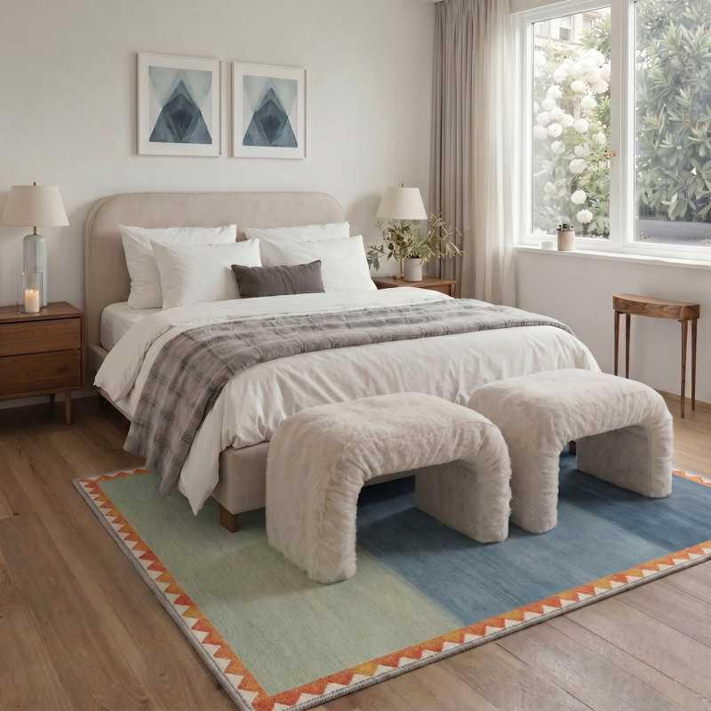 Tapis intérieur bleu / vert lavable à la machine Marine avec envers antidérapant, Rectangle 144 po x 108 po