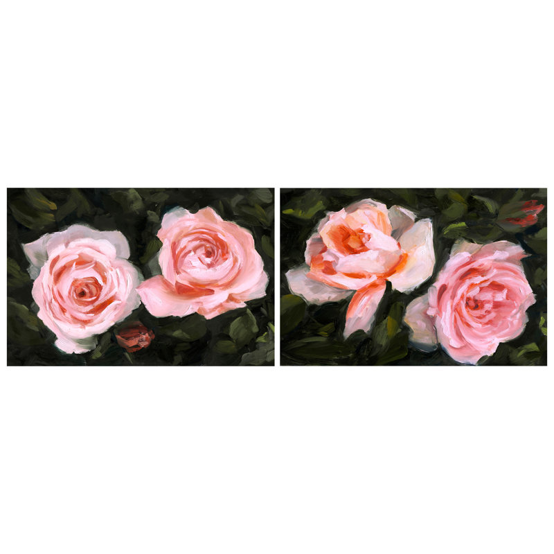 Ethereal Roses Pink and Green Tempered Glass Wall Art Set