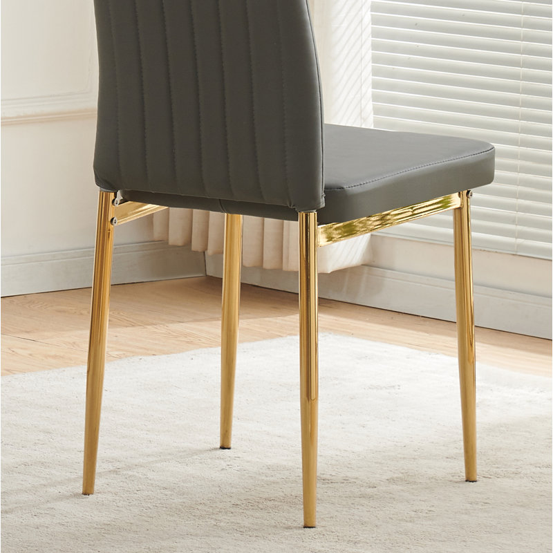 Glitz Faux Leather Dining Chairs with Gold Legs, Grey