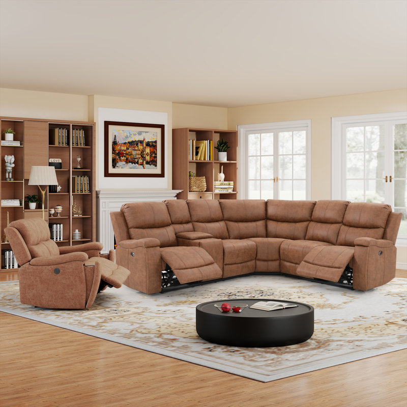 Hunstant 2-Piece Power Reclining Corner Sectional Sofa And Loveseat Set With Cupholder & Storage 