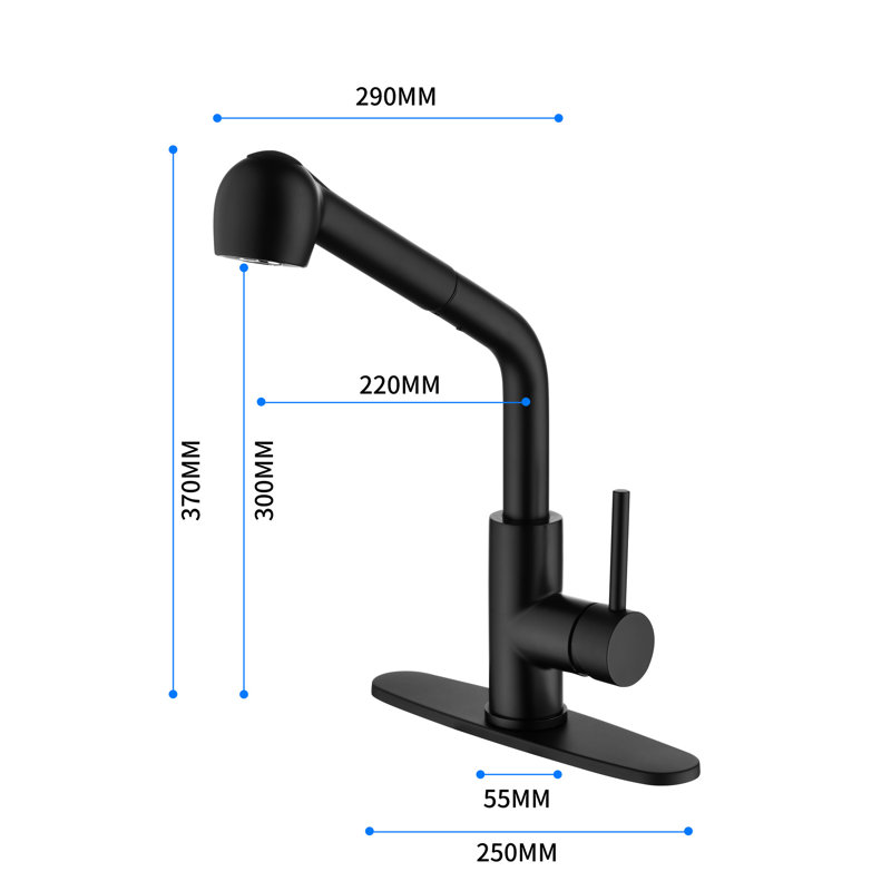 Matte Black Kitchen Sink Faucet With Pull Down Spray, Single Handle Water Tap Out 360 Rotating High Spout, Corrosion & , Convenient Management Technique Faucet, , Rotatable Discharge, Surface Finish,