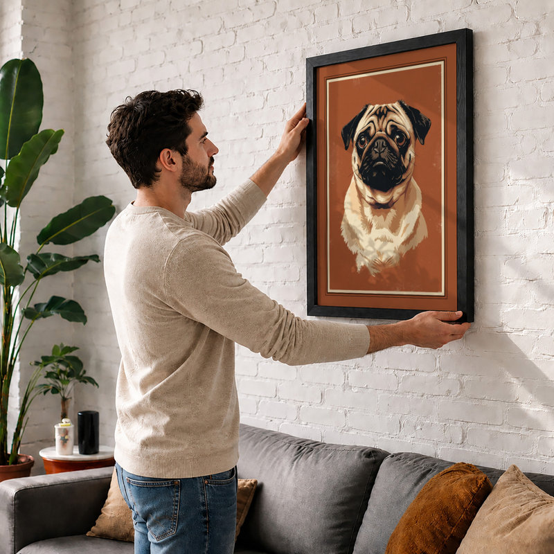 Pug Portrait Modern - Framed Print, A4 - 29.7 x 21.0 cm, Black