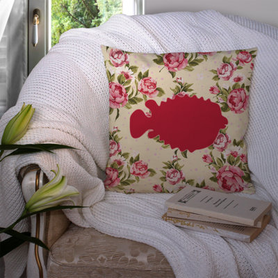  Housse de coussin d'extérieur carré à motif floral et poissons roses