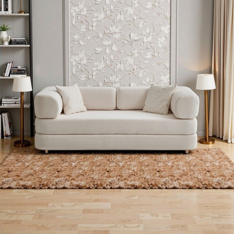 Canapé-lit modulaire en velours côtelé reconfigurable 5-en-1, Beige
