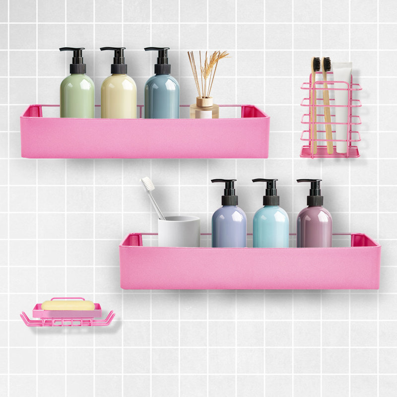 Serviteur de douche, organisateur de douche et rangement de salle de bain adhésif, tablettes de douche sans perceuse pour douche intérieure, support de rangement de douche antirouille