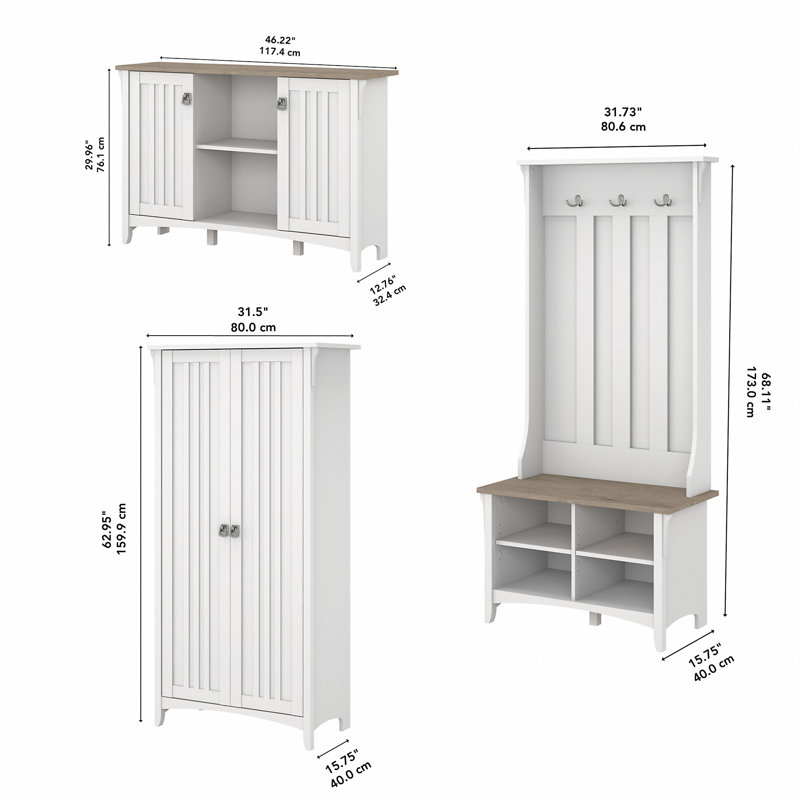 Pernell Hall Tree 46.2'' Wide with Bench and Shoe Storage, Shiplap Gray/White