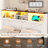 Farmhouse Bed Frame with Bookcase Headboard & 4 Storage Drawers - Rustic Wooden Platform Bed with LED Lights , No Box Spring Needed-177192654-181285278