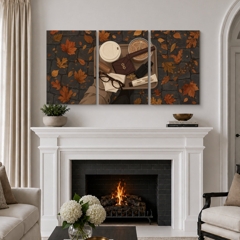 «Cozy Autumn Coffee», œuvre d'art à plat, images de cuisine, impression sur toile encadrée, 3 pièces, 16 po x 24 po x 3 pièces, 24 po x 36 po x 3 pièces
