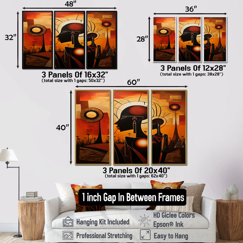 «African Consciousness Urban Memories», ensemble d'art mural africain, H 28 po x l 36 po x P 1 po, Encadrement argenté