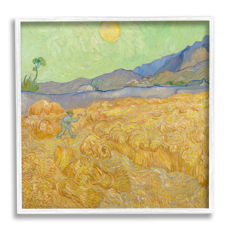 Wheatfield avec un faucheur Vincent van Gogh classique - peinture sur toile à cadre flottant, H 17 po x l 17 po x P 1,5 po
