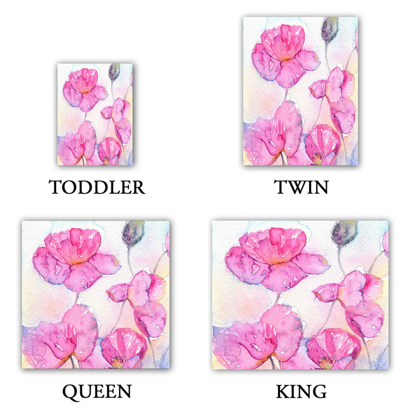 DiaNoche Duvet Covers Sets Microfiber by Amanda Hawkins - Pink Poppies, Twin Duvet Cover + 1 Standard Sham