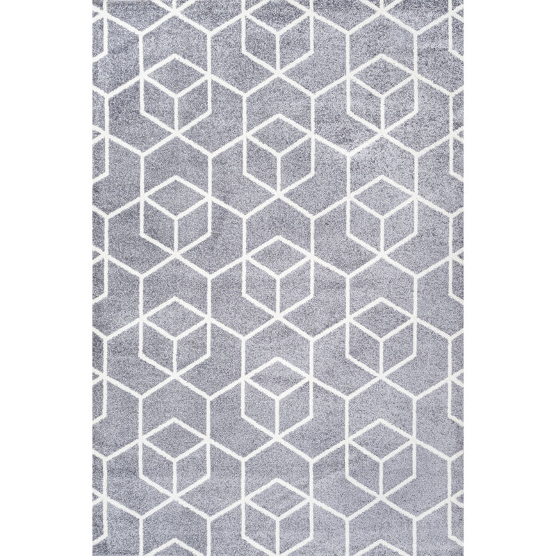 Amuda Blocks Modern Geometric Gray/White Rug, Rectangle 3' x 5'