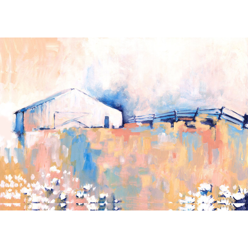 Barn Field - Painting Print, 30cm H x 46cm W, Black Floater Framed