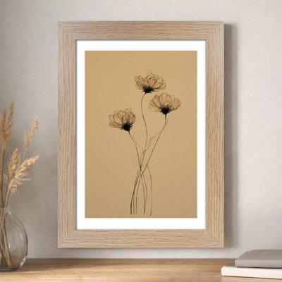 Scandinavian Minimalist Botanical Wall Art Home Decor Giclee Art Print of black contour florals on warm beige, nordic design 1 Piece Wall Art