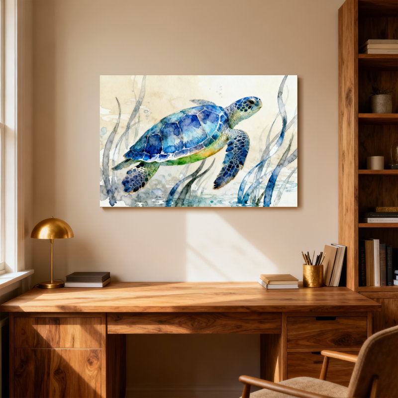 Reproduction d'art aquarelle animaux, tortue de mer, H 28 po x l 40 po