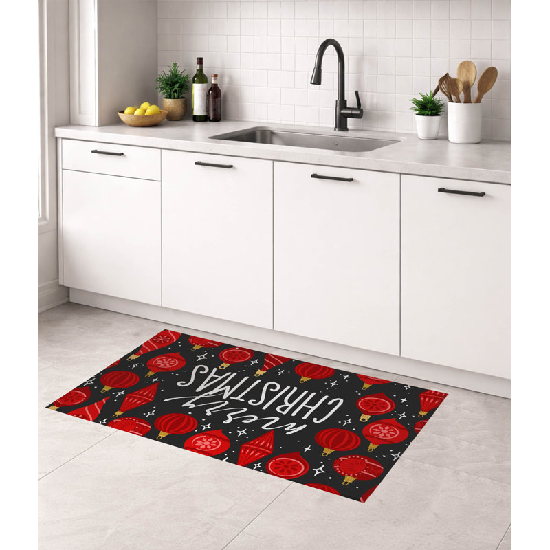 Tapis de cuisine à profil bas gris anthracite Ornaments Merry Christmas, Gris anthracite, Rectangle 5 pi x 7 pi
