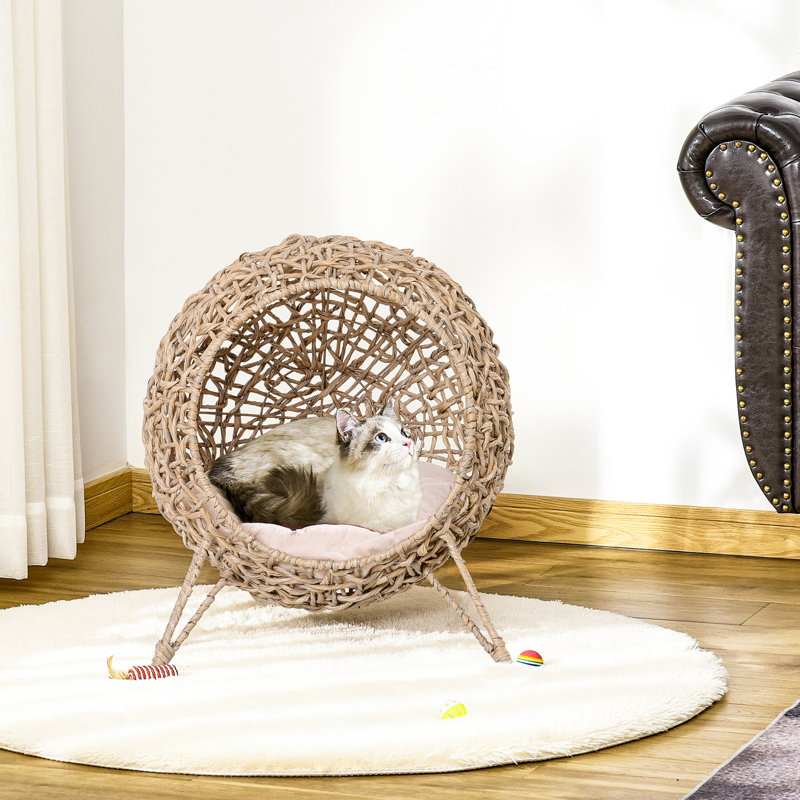 Lit surélevé pour chat, beige avec un intérieur confortable et confortable