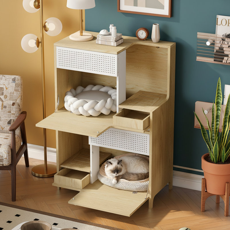 Armoire d'appoint moderne avec rangement et table d'appoint cachée en bois naturel