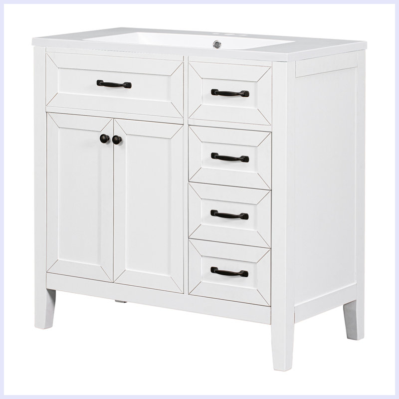 Ensemble de meuble-lavabo moderne avec lavabo et tiroirs, Blanc
