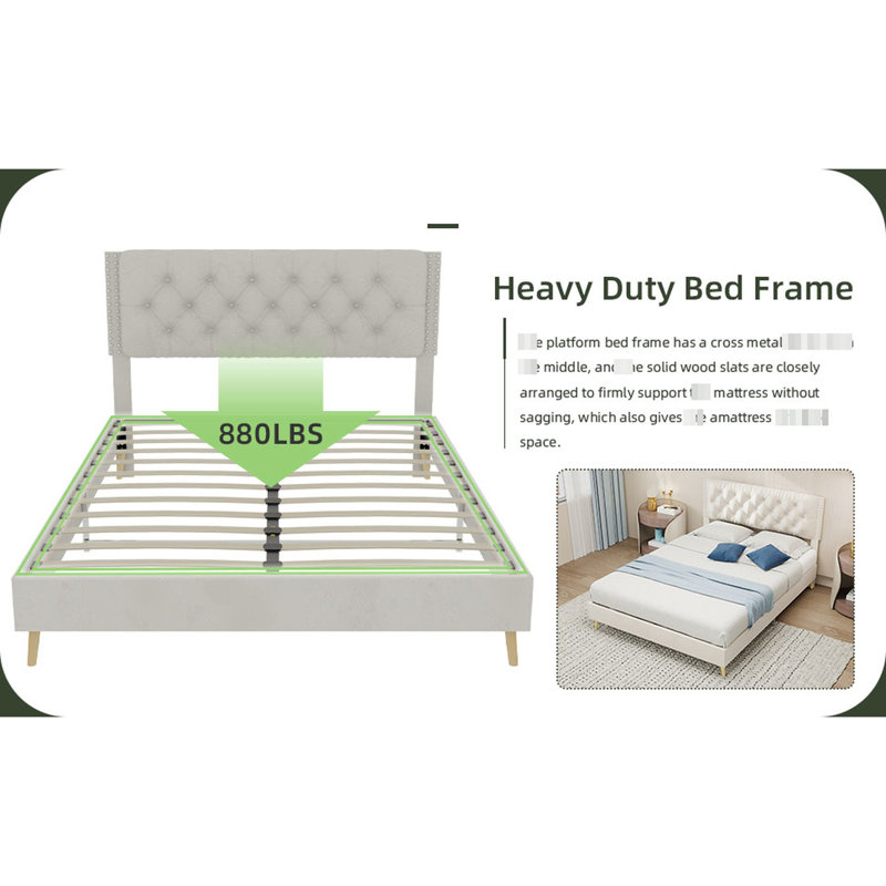 Structure de lit double beige, structure bien conçue, convenant au matelas commun, idéale pour les hôtes et pour un usage personnel beige, taille, d'ingénierie, sommeil, tête de lit, attrait, espace