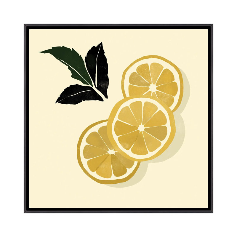 « Citrons » par Bria Nicole, impression d’art graphique, H 18 po x l 18 po x 1,5 po, Toile avec cadre noir patiné