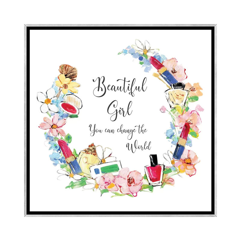 «Beautiful Girl» par Sally Swatland - impression d'art textuel, H 26 po x l 26 po x P 1,5 po, Toile avec cadre argenté