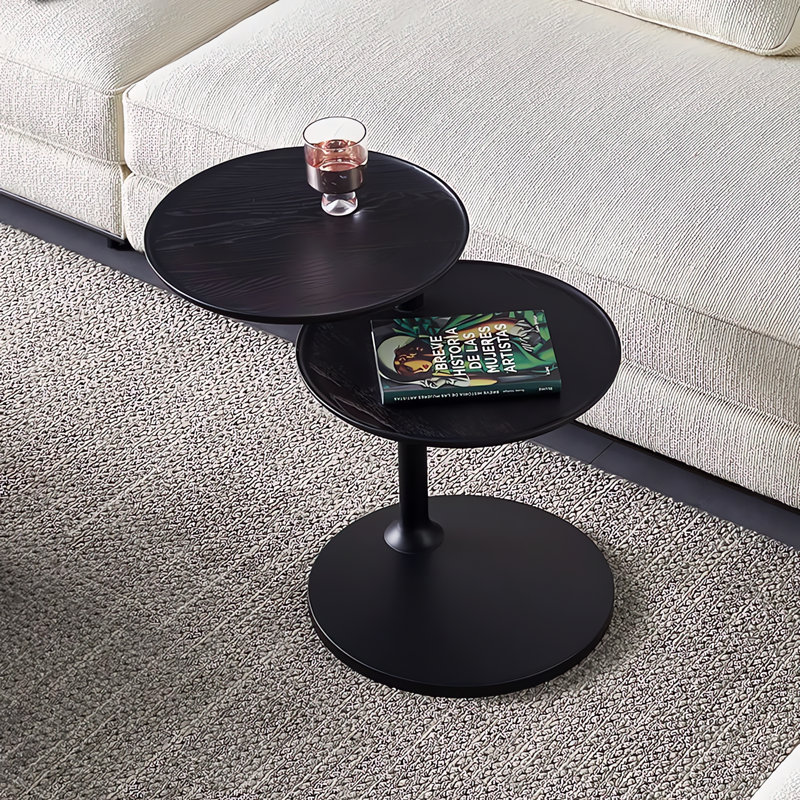 Walnut Wood Round 2 Tier End Side Table With Rotable Function