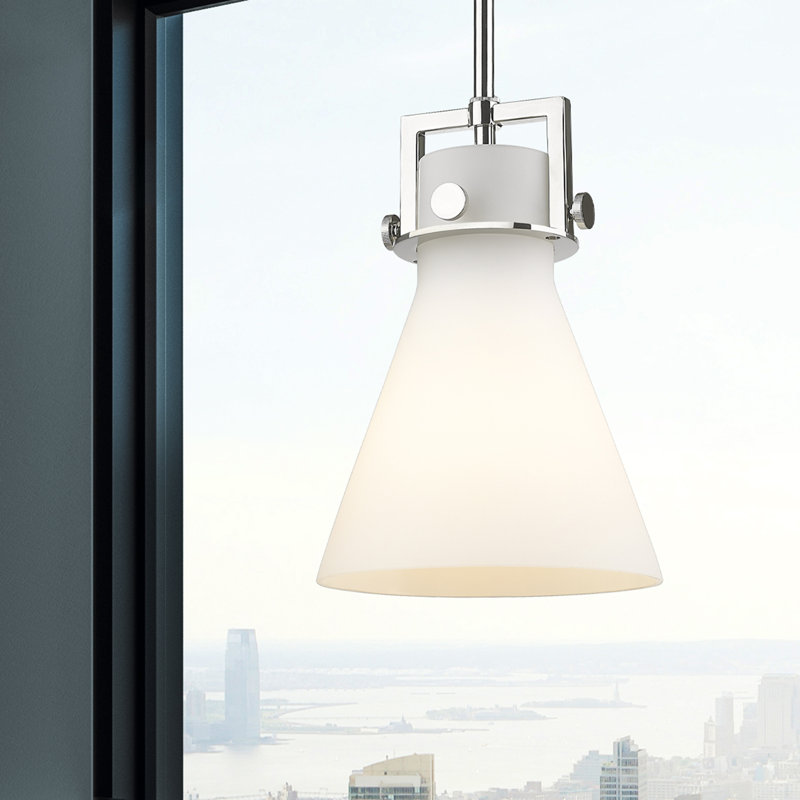 Luminaire suspendu avec tige 30 po Coterie, Blanc mat, H 22,75 po x l 18 po x P 18 po, Nickel poli