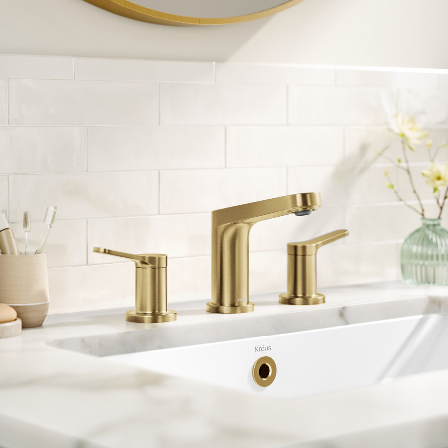 KRAUS Indy Widespread Bathroom Faucet In Spot-Free With 2 Handles, Pop Up Drain And Supply Lines