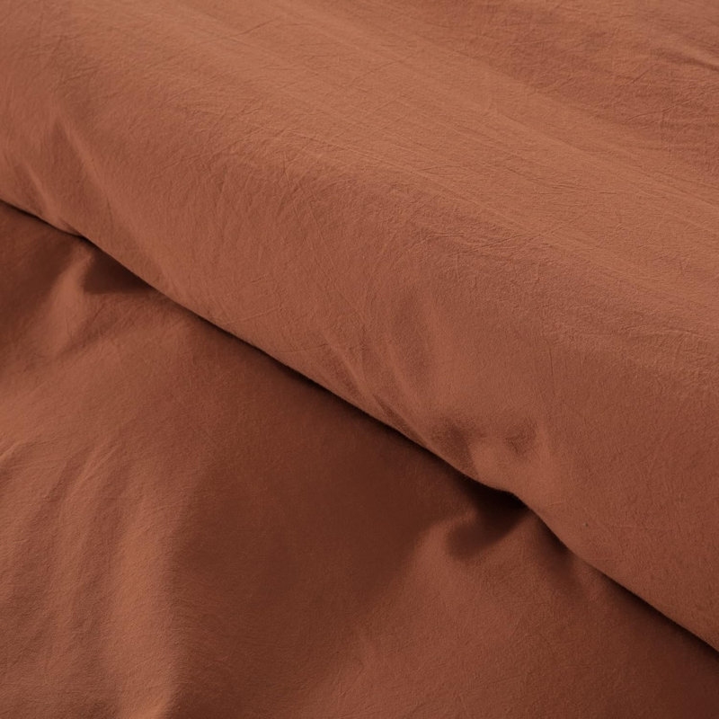 Stonewashed Cotton Solid Color Duvet Cover Set, Rust, King Duvet Cover + 2 King Shams