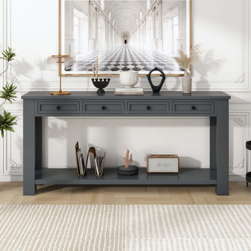 3-Drawers Storage  Console Table with Bottom Shelf for Entryway Hallway, Tan