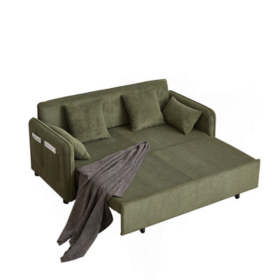 Canapé-lit réglable 66 po 3-en-1 avec lit escamotable 4 coussins et canapé-lit en velours côtelé convertible Pocke pour salon, chambre, bureau, vert