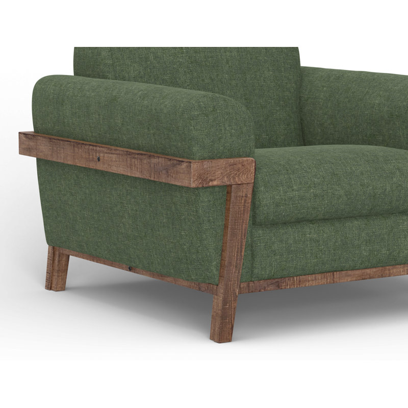 Structure et base en bois brun Loft, fauteuil, Polyester vert olive