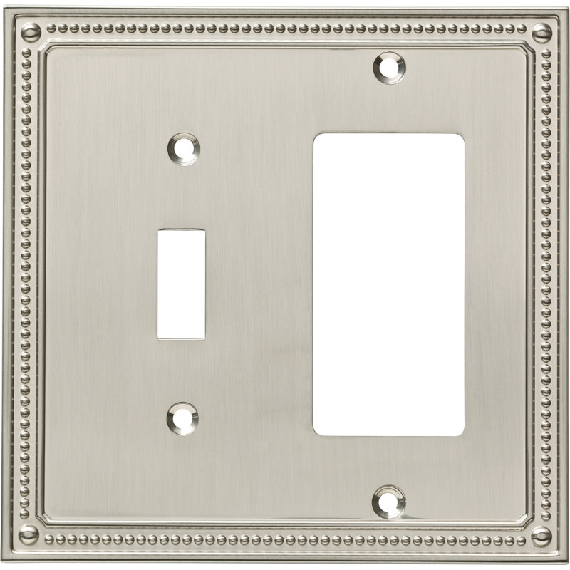 Classic Beaded 2-Gang Toggle Light Switch / Rocker Combination Wall Plate, Brushed Nickel