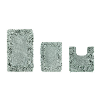 Courson Premium 100% Cotton 1775 GSM 3-Piece Bath Rug Set, OEKO-TEX® Certified, Non-Slip Spray Latex Backing, Plush Tufted Ruffle Pattern, Super Absorbent, Machine Washable Bathroom Rugs, Sage