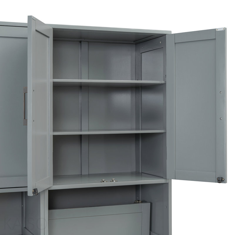 Lit escamotable mural simple avec placard, tiroirs et bureau - gris, Grey