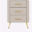 Table de chevet rembourrée en bois avec 3 tiroirs et pieds et poignées en métal, table de chevet avec plan de travail autocollant marbré - beige-1094487462