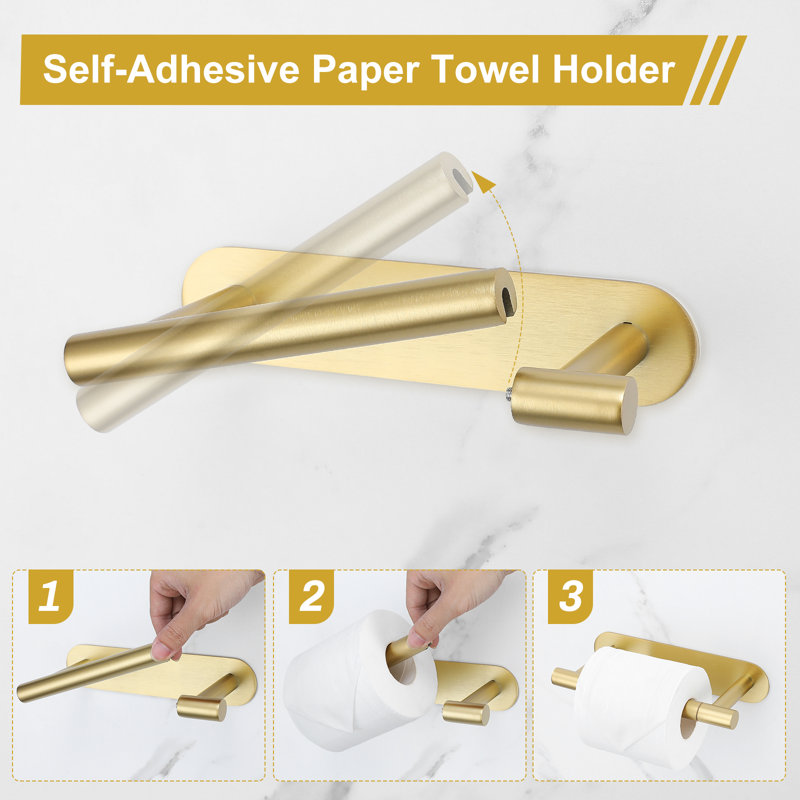 Wall Mounted Toilet Paper Holder, Brushed Gold