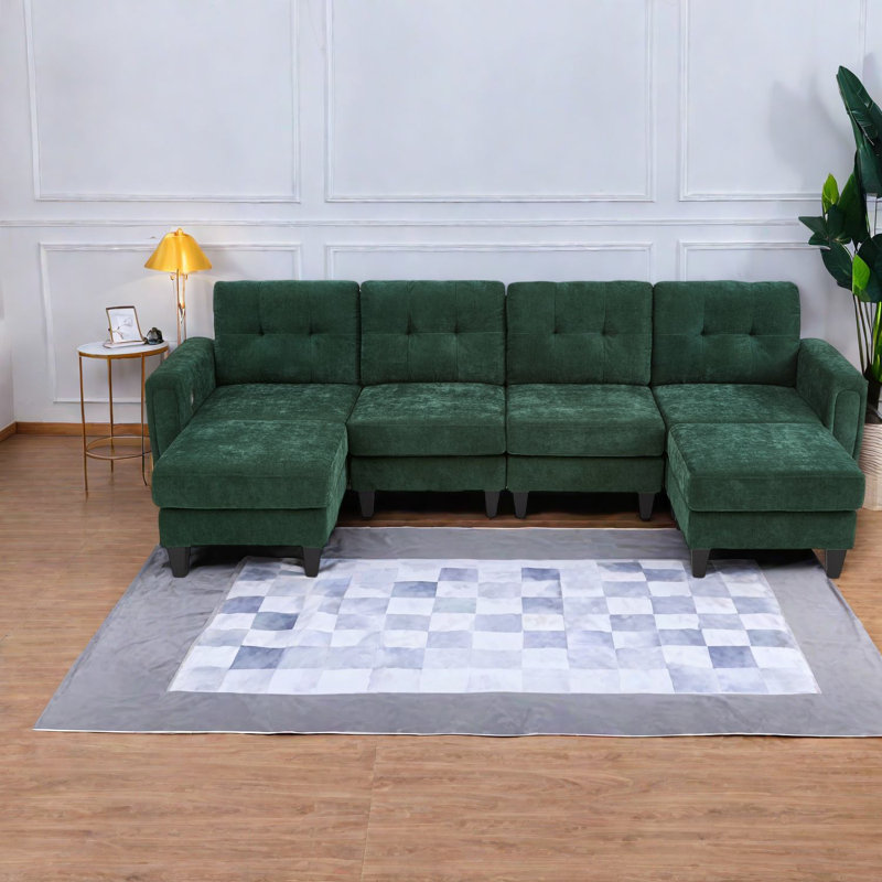 Canapés modulaires en forme de U, revêtement en chenille avec ports USB, parfait pour le salon moderne
