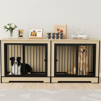 Cage pour chien en bois avec deux pièces, boîtier de taille moyenne, planches améliorées et épaisses, caisses portantes